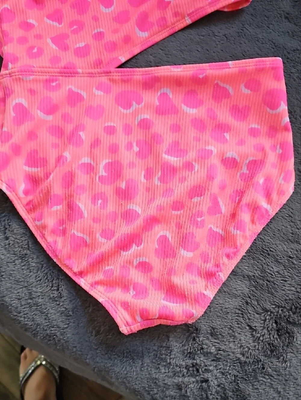 Cat & Jack Neon Pink Heart Print One-Piece Swim Set with Ruffle Skirt